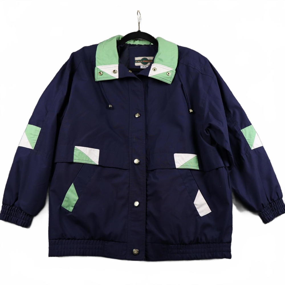 Out Brook Vintage Colorblock Windbreaker Jacket Navy Mint Green Men's Medium 70s